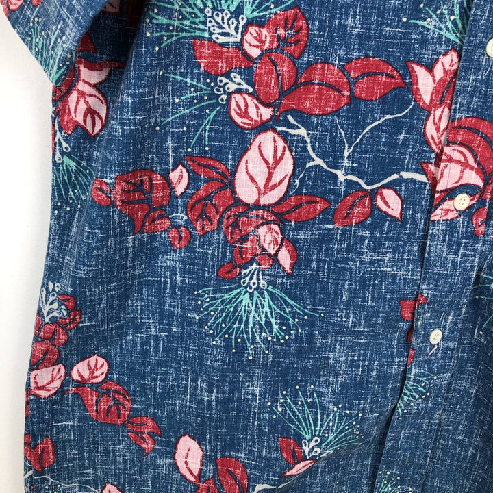 1980'S Reyn Spooner Gold Tag Nude Tag Leaf Pattern Hawaiian Aloha Shirt Box Shirt Men's Size L (approx.) Vintage unclear navy blue type Vintage Second Hand