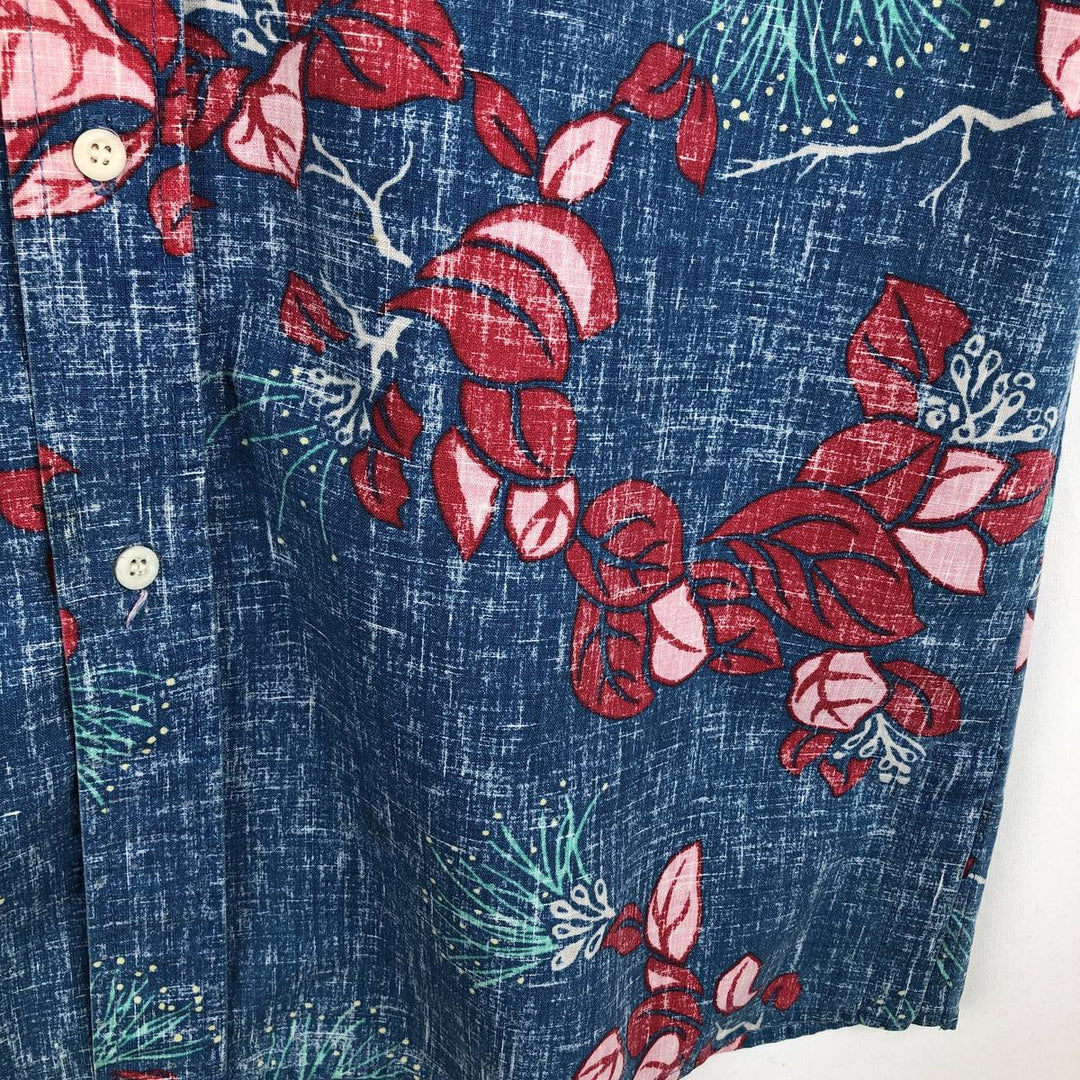 1980'S Reyn Spooner Gold Tag Nude Tag Leaf Pattern Hawaiian Aloha Shirt Box Shirt Men's Size L (approx.) Vintage unclear navy blue type Vintage Second Hand