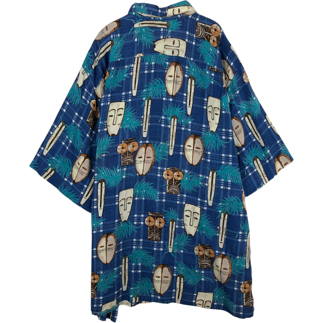 80s-90'S Reyn Spooner Diamond Head tag all-over check pattern rayon Aloha shirt, boxy style. Rayon navy blue type Vintage Second Hand