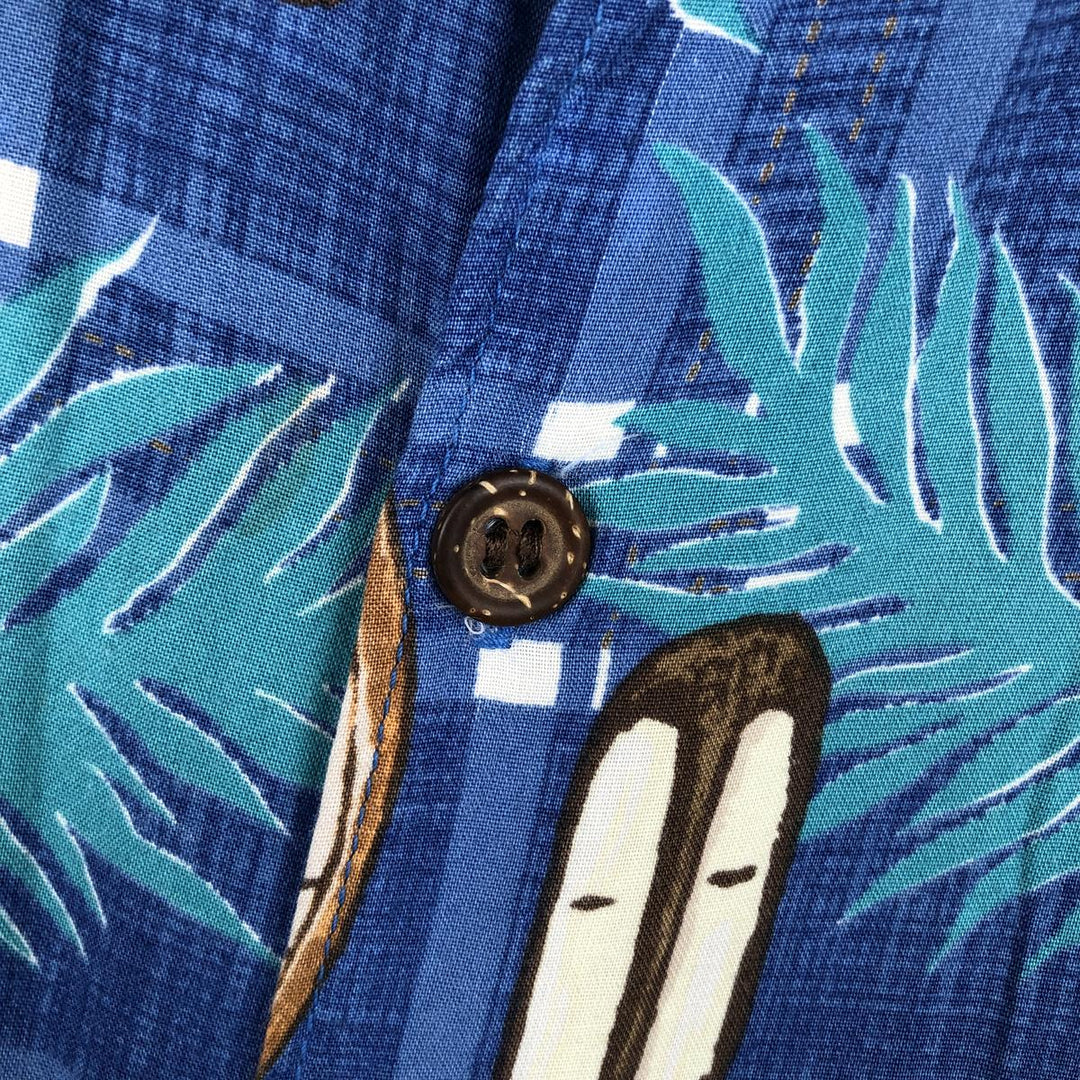 80s-90'S Reyn Spooner Diamond Head tag all-over check pattern rayon Aloha shirt, boxy style. Rayon navy blue type Vintage Second Hand