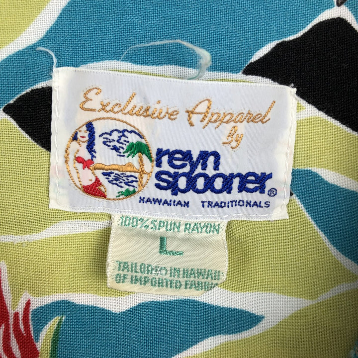 90'S Reyn Spooner Swimsuit Bikini Tag All-over Print Open Collar Rayon Aloha Shirt Box Shirt Men's Size L (approx.) Rayon turquoise blue Vintage Second Hand