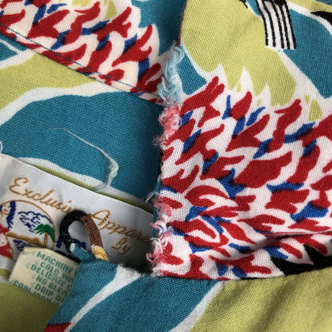 90'S Reyn Spooner Swimsuit Bikini Tag All-over Print Open Collar Rayon Aloha Shirt Box Shirt Men's Size L (approx.) Rayon turquoise blue Vintage Second Hand