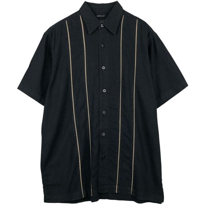 Haggar Short-Sleeve Linen x Rayon Shirt, Men's Size M (approx.) linen black type Vintage Second Hand