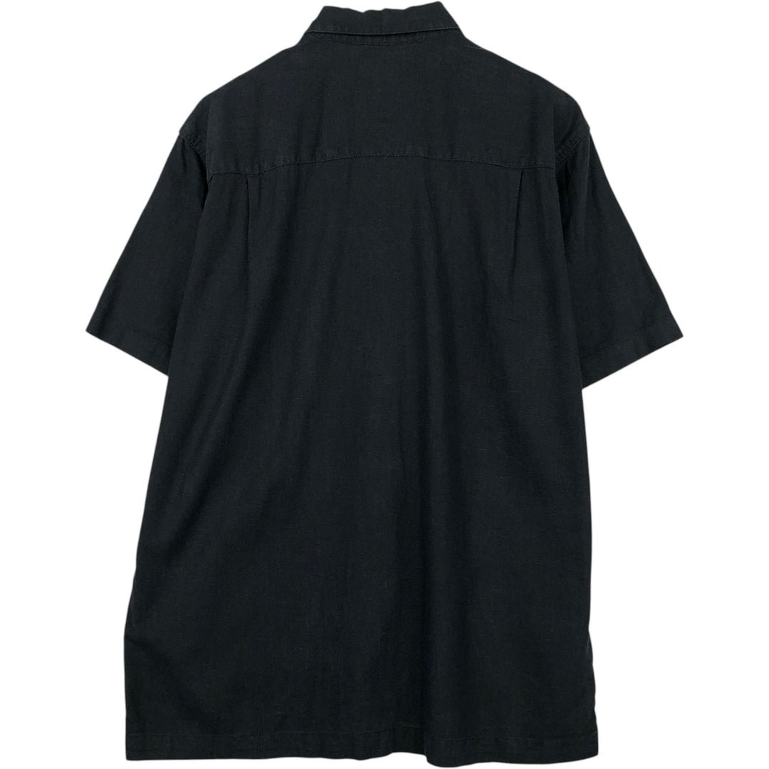 Haggar Short-Sleeve Linen x Rayon Shirt, Men's Size M (approx.) linen black type Vintage Second Hand