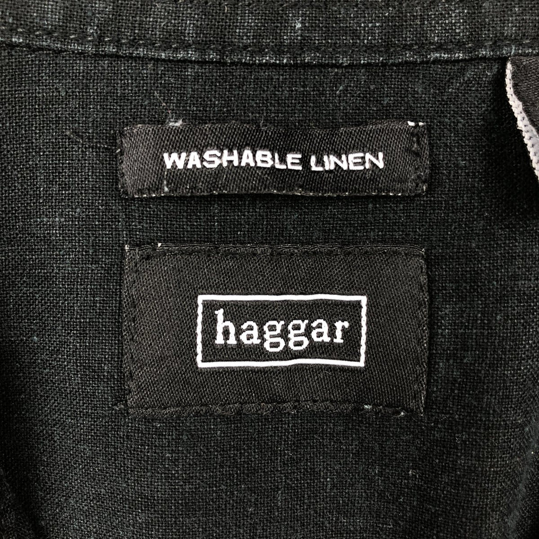 Haggar Short-Sleeve Linen x Rayon Shirt, Men's Size M (approx.) linen black type Vintage Second Hand