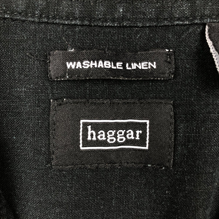 Haggar Short-Sleeve Linen x Rayon Shirt, Men's Size M (approx.) linen black type Vintage Second Hand
