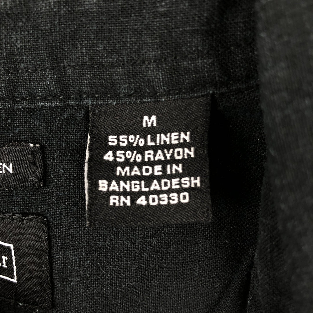 Haggar Short-Sleeve Linen x Rayon Shirt, Men's Size M (approx.) linen black type Vintage Second Hand