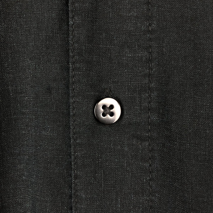 Haggar Short-Sleeve Linen x Rayon Shirt, Men's Size M (approx.) linen black type Vintage Second Hand