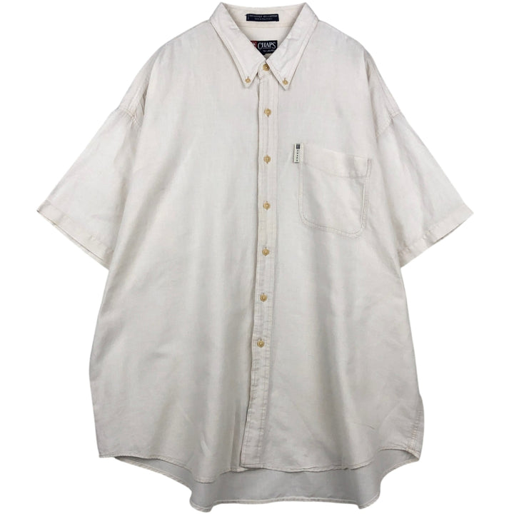 Ralph Lauren CHAPS Short-Sleeve Linen x Cotton Button-Down Shirt, Men's Size XXL (approx.) linen white type Vintage Second Hand
