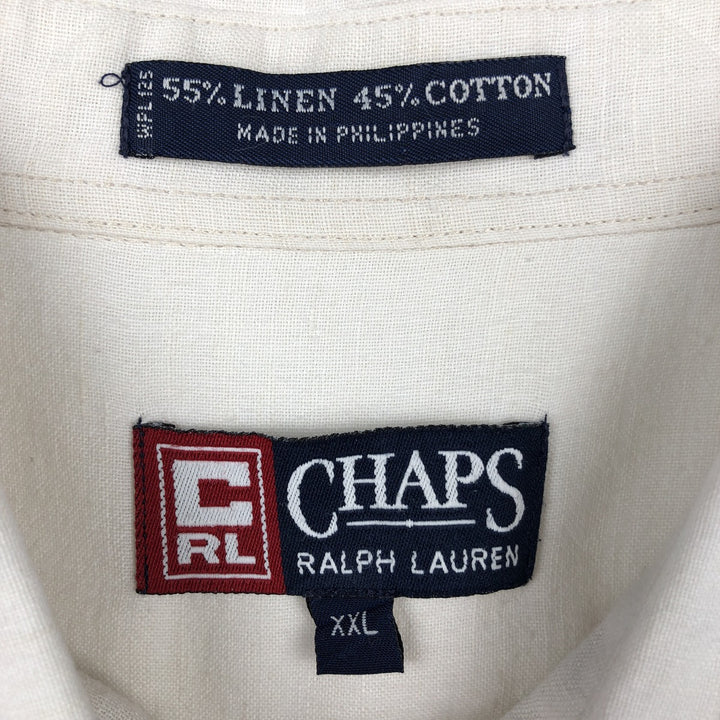 Ralph Lauren CHAPS Short-Sleeve Linen x Cotton Button-Down Shirt, Men's Size XXL (approx.) linen white type Vintage Second Hand