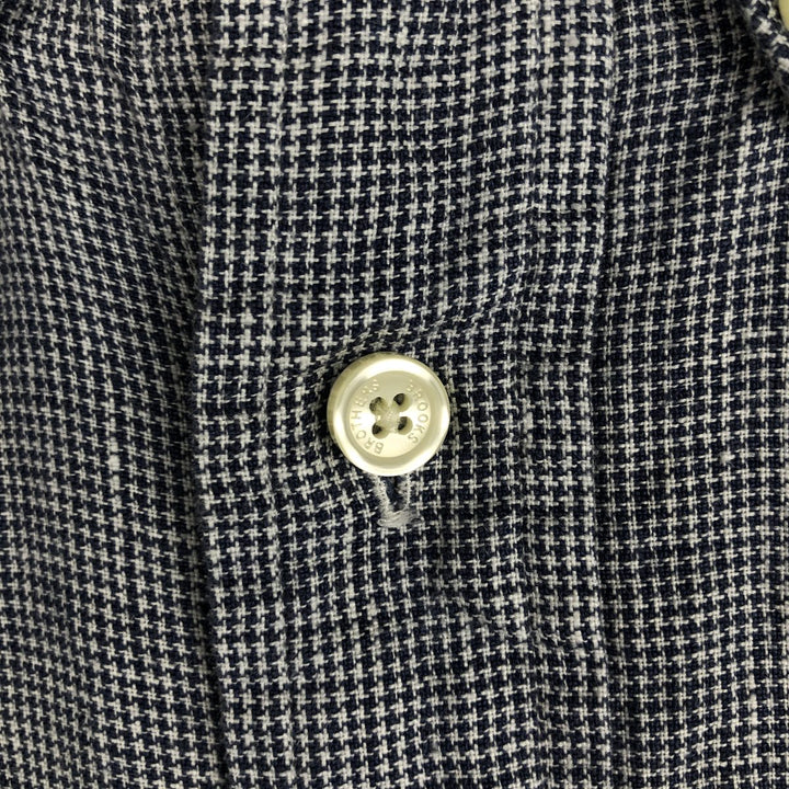 Brooks Brothers Est.1818 Check Pattern Houndstooth Pattern Short-Sleeve Linen Button-Down Shirt, Men's Size XL (approx.) linen Navy blue Vintage Second Hand
