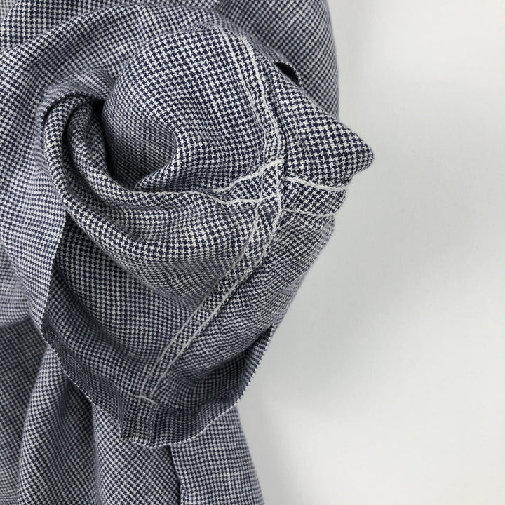 Brooks Brothers Est.1818 Check Pattern Houndstooth Pattern Short-Sleeve Linen Button-Down Shirt, Men's Size XL (approx.) linen Navy blue Vintage Second Hand