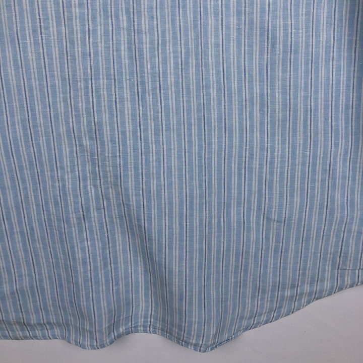 Brooks Brothers 346 Stripe Pattern Multi-Stripe Short-Sleeve Linen Button-Down Shirt, Men's Size XL (approx.) linen Blue type light blue Vintage Second Hand
