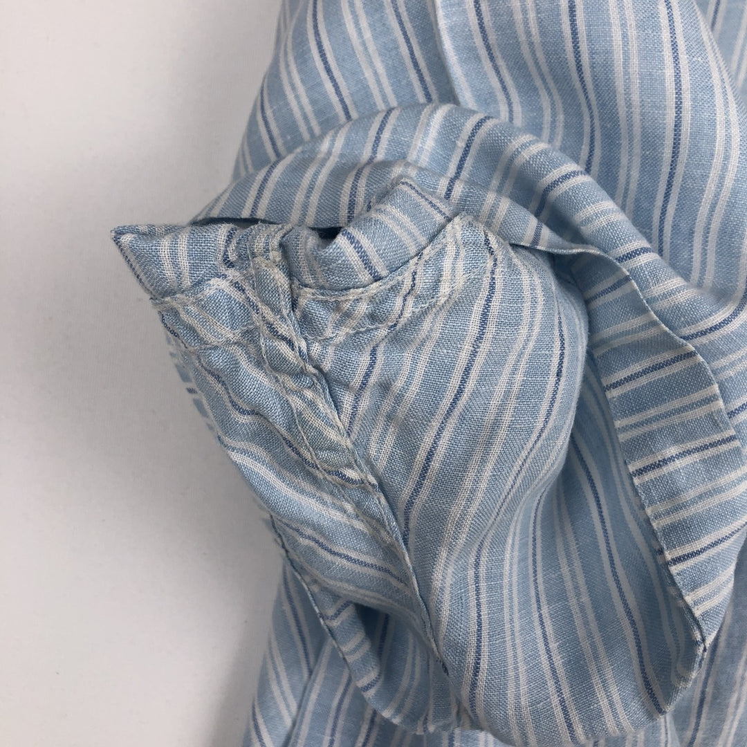 Brooks Brothers 346 Stripe Pattern Multi-Stripe Short-Sleeve Linen Button-Down Shirt, Men's Size XL (approx.) linen Blue type light blue Vintage Second Hand