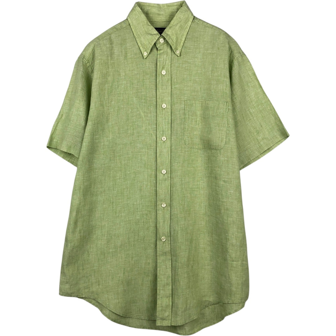 Brooks Brothers short-sleeved linen button-down shirt, men's size M linen green type yellow green Vintage Second Hand