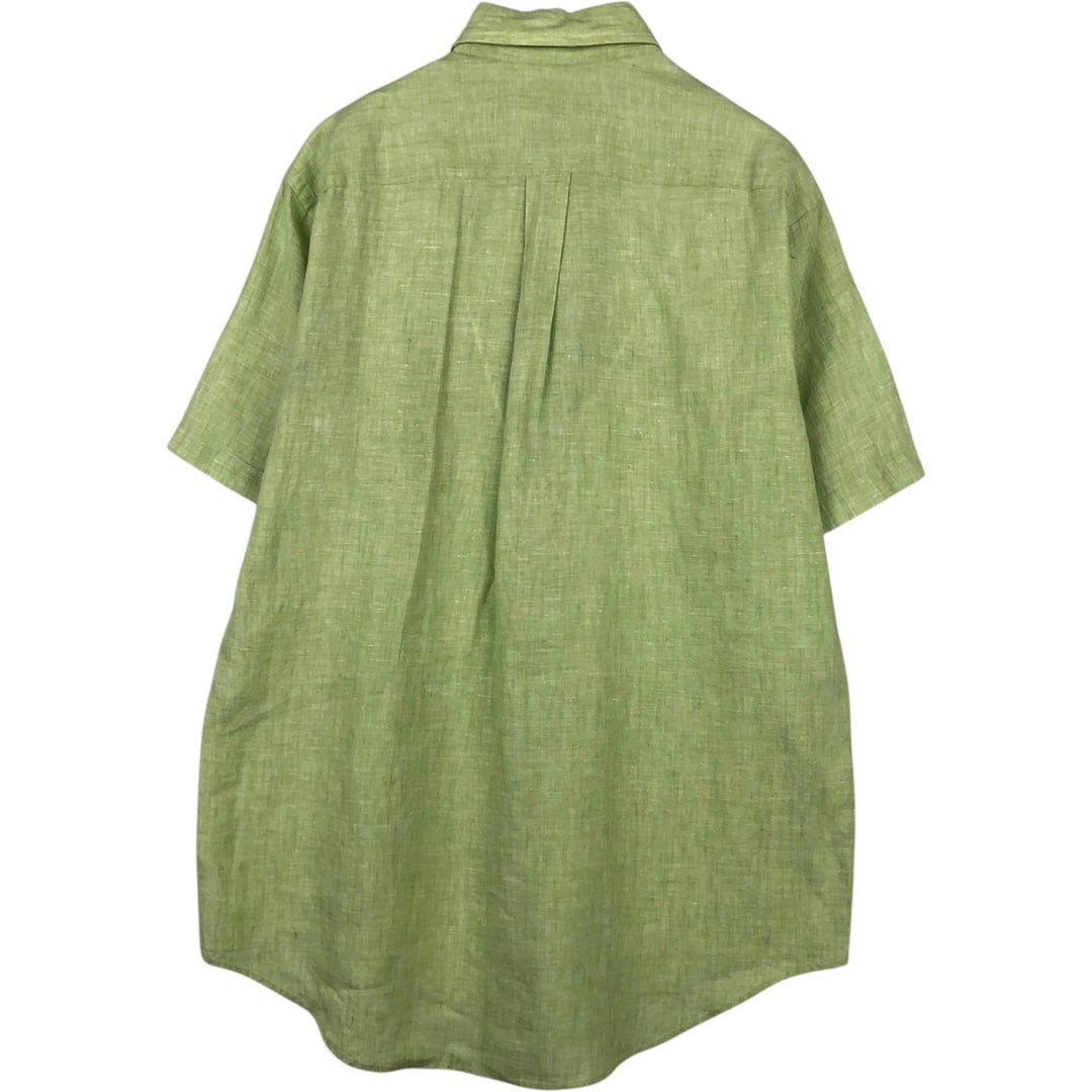 Brooks Brothers short-sleeved linen button-down shirt, men's size M linen green type yellow green Vintage Second Hand
