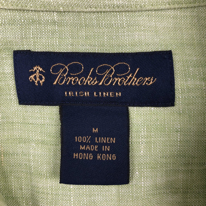Brooks Brothers short-sleeved linen button-down shirt, men's size M linen green type yellow green Vintage Second Hand