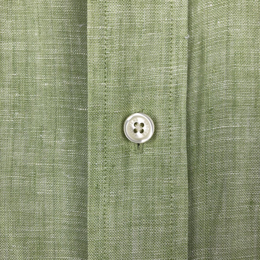 Brooks Brothers short-sleeved linen button-down shirt, men's size M linen green type yellow green Vintage Second Hand