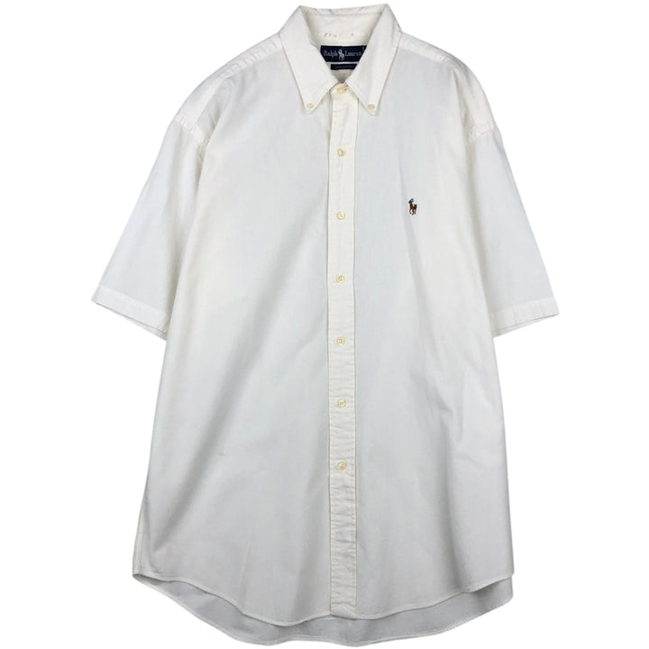 Ralph Lauren short sleeve button down shirt, men's size L cotton white type Vintage Second Hand