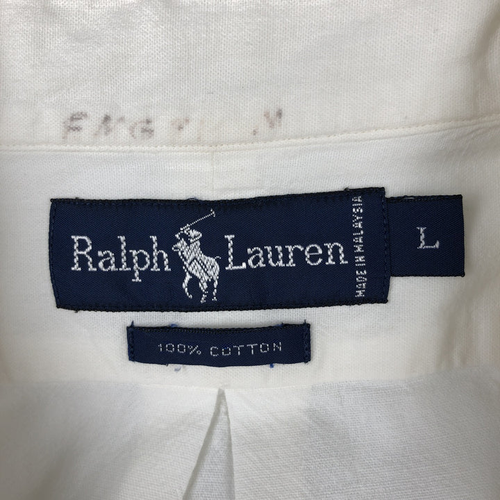 Ralph Lauren short sleeve button down shirt, men's size L cotton white type Vintage Second Hand