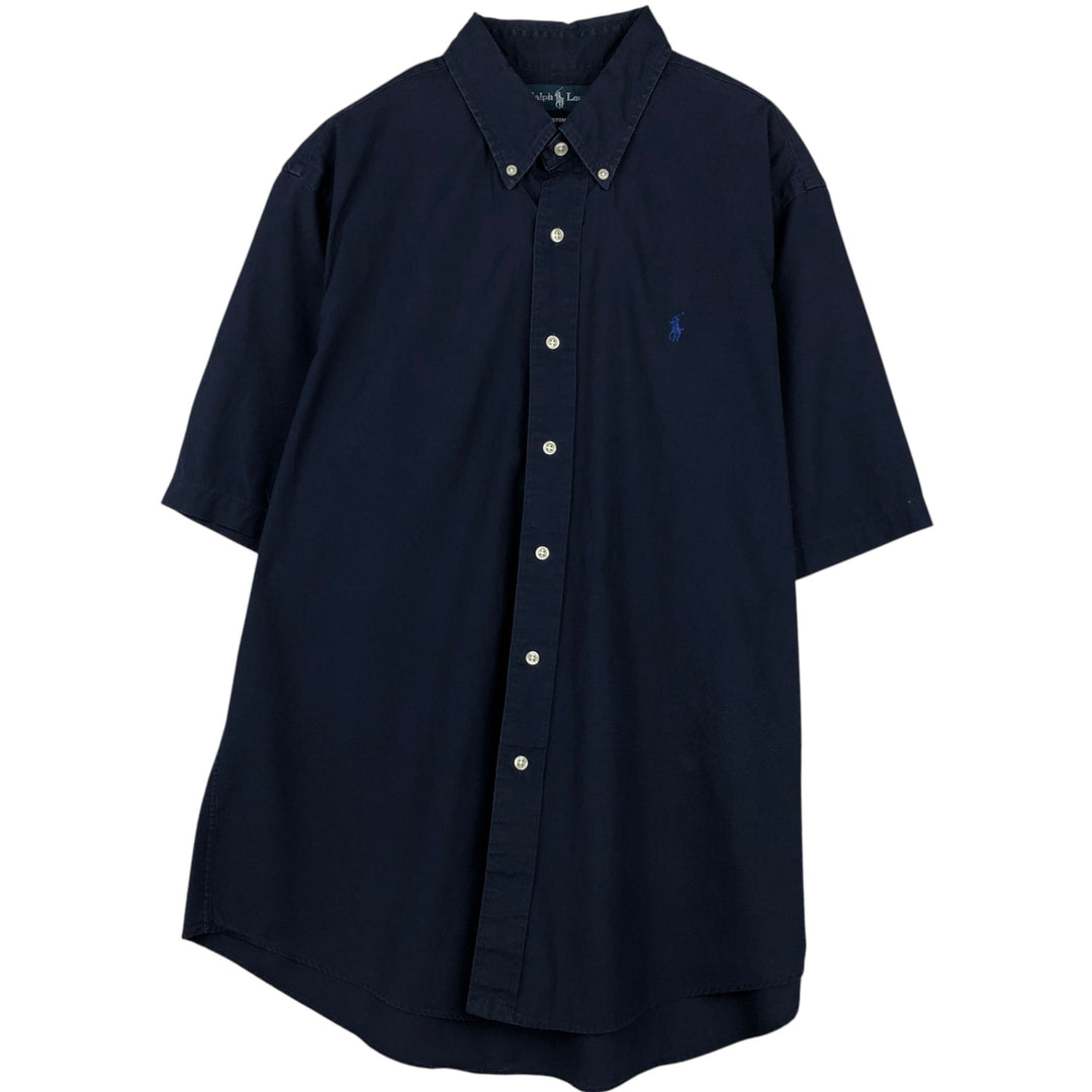 Ralph Lauren CUSTOM FIT short sleeve button down shirt, men's XL size cotton navy blue type Vintage Second Hand