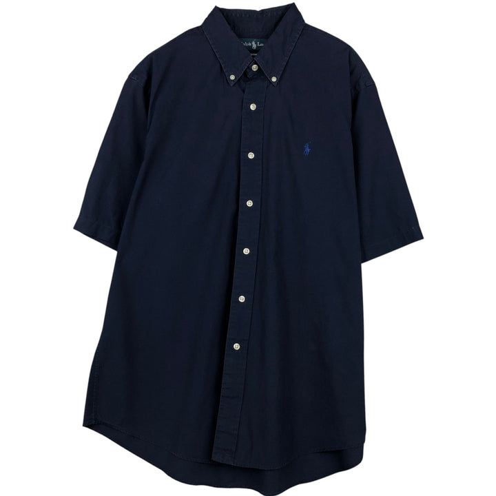 Ralph Lauren CUSTOM FIT short sleeve button down shirt, men's XL size cotton navy blue type Vintage Second Hand