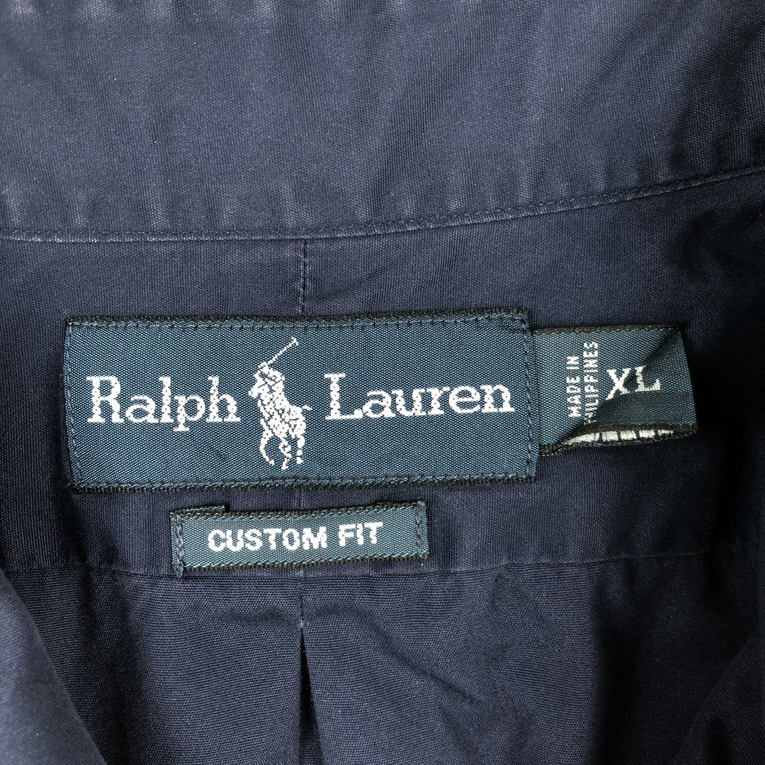 Ralph Lauren CUSTOM FIT short sleeve button down shirt, men's XL size cotton navy blue type Vintage Second Hand