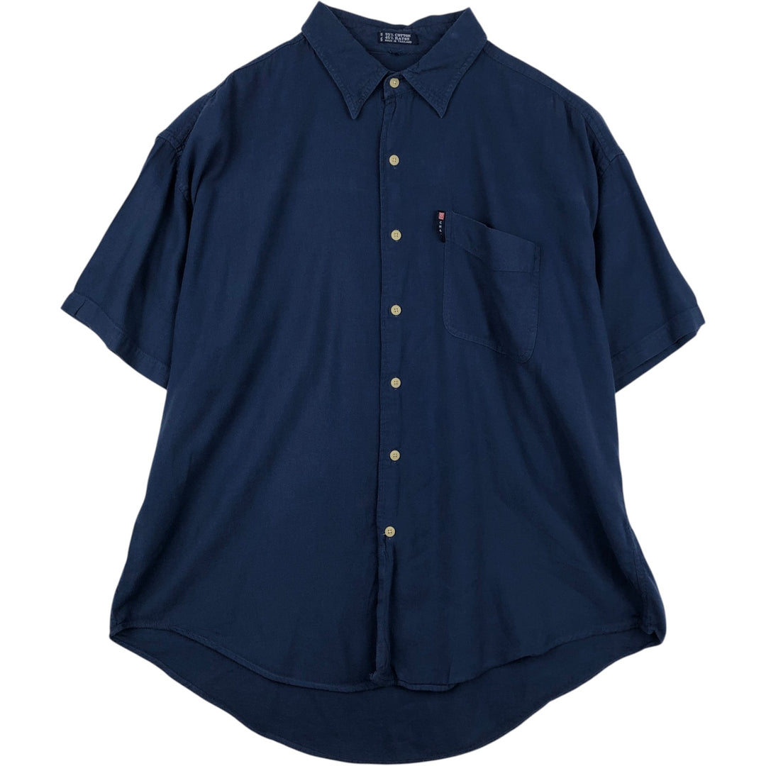 Ralph Lauren CHAPS Short-Sleeve Cotton x Rayon Shirt, Men's Size XL (approx.) cotton navy blue type Vintage Second Hand