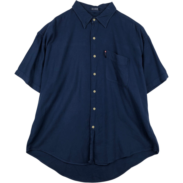 Ralph Lauren CHAPS Short-Sleeve Cotton x Rayon Shirt, Men's Size XL (approx.) cotton navy blue type Vintage Second Hand