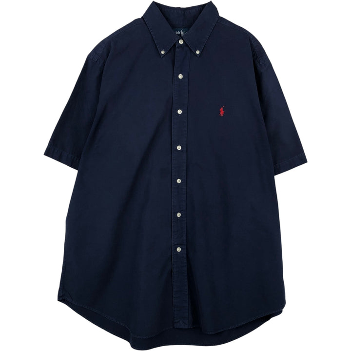 Ralph Lauren CUSTOM FIT short sleeve button down shirt, men's XL size cotton navy blue type Vintage Second Hand