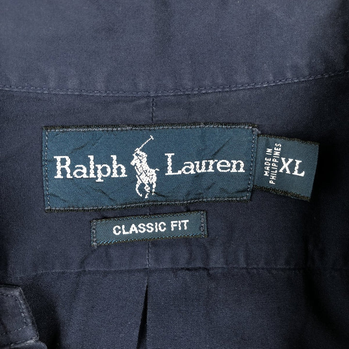 Ralph Lauren CUSTOM FIT short sleeve button down shirt, men's XL size cotton navy blue type Vintage Second Hand