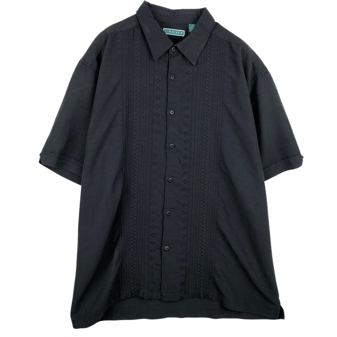 CUBAVERA Short Sleeve Mexican Shirt, Cuban Shirt, Box Shirt, Men's XL Size Rayon black type Vintage Second Hand
