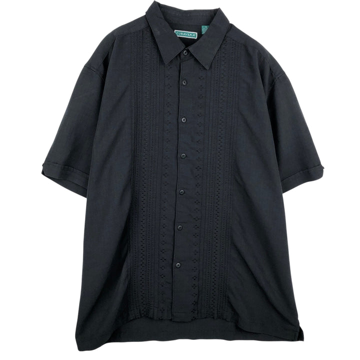 CUBAVERA Short Sleeve Mexican Shirt, Cuban Shirt, Box Shirt, Men's XL Size Rayon black type Vintage Second Hand