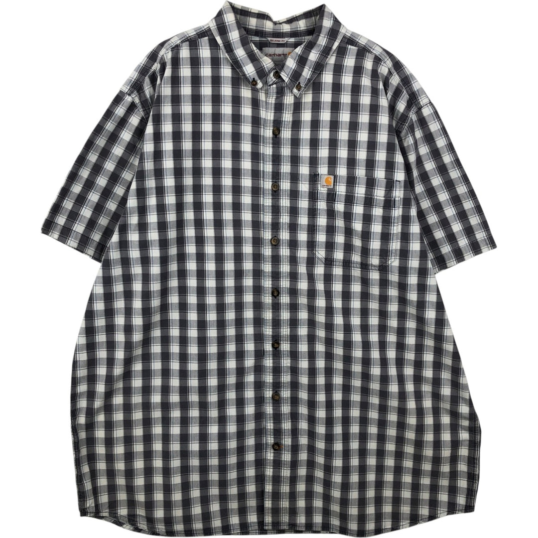 Carhartt RELAXD FIT Check Pattern Button-Down Short-Sleeve Work Shirt, Men's XXL (approx.) cotton white type Vintage Second Hand