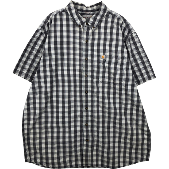 Carhartt RELAXD FIT Check Pattern Button-Down Short-Sleeve Work Shirt, Men's XXL (approx.) cotton white type Vintage Second Hand
