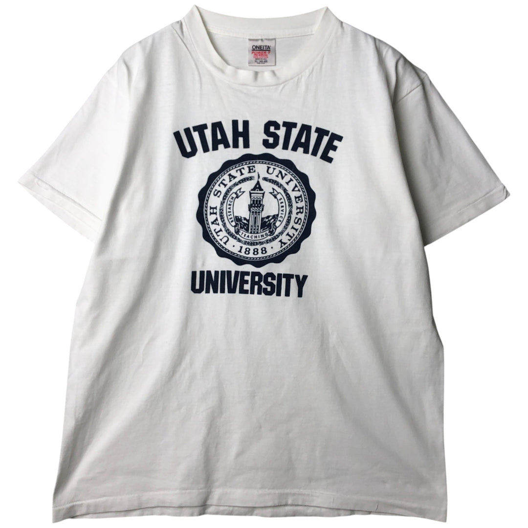 90'S ONEITA POWER-T College T-Shirt, Made in USA, Men's XL equivalent, Vintage cotton white type Vintage Second Hand