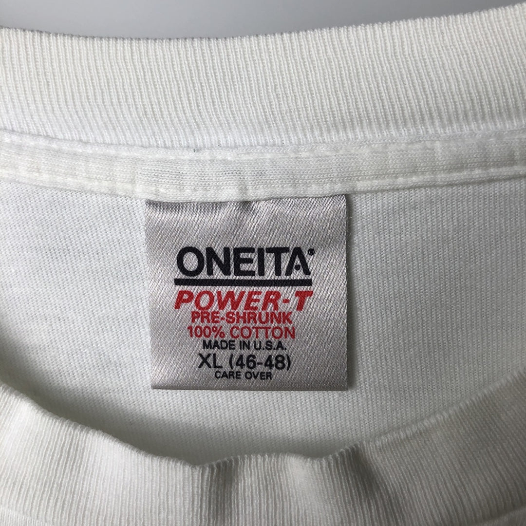 90'S ONEITA POWER-T College T-Shirt, Made in USA, Men's XL equivalent, Vintage cotton white type Vintage Second Hand