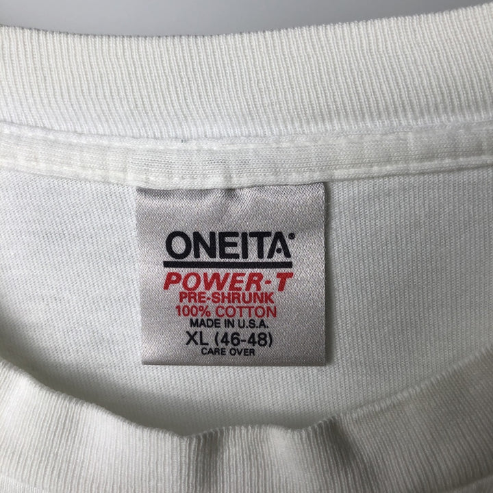 90'S ONEITA POWER-T College T-Shirt, Made in USA, Men's XL equivalent, Vintage cotton white type Vintage Second Hand