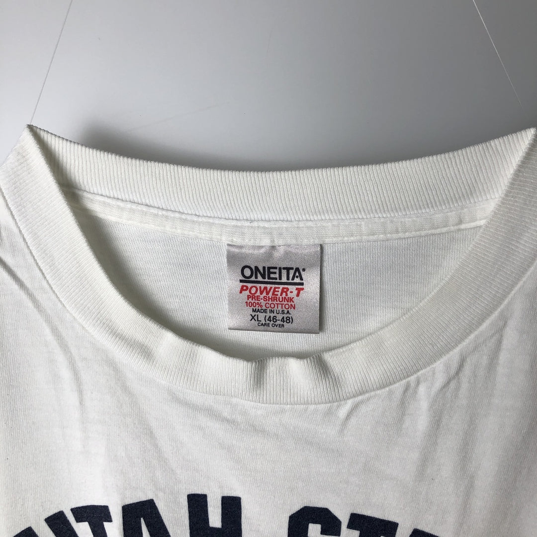 90'S ONEITA POWER-T College T-Shirt, Made in USA, Men's XL equivalent, Vintage cotton white type Vintage Second Hand
