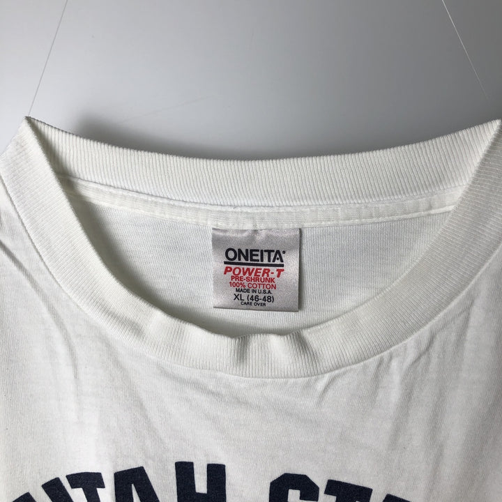 90'S ONEITA POWER-T College T-Shirt, Made in USA, Men's XL equivalent, Vintage cotton white type Vintage Second Hand