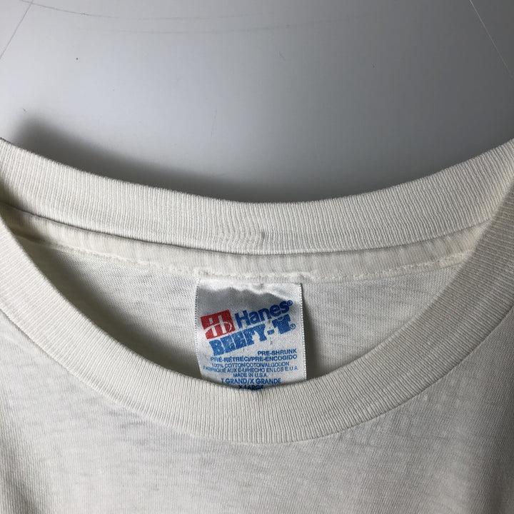 90'S Hanes BEEFY-T Blue Tag College T-Shirt, Made in USA, Men's XL equivalent, Vintage cotton white type Vintage Second Hand