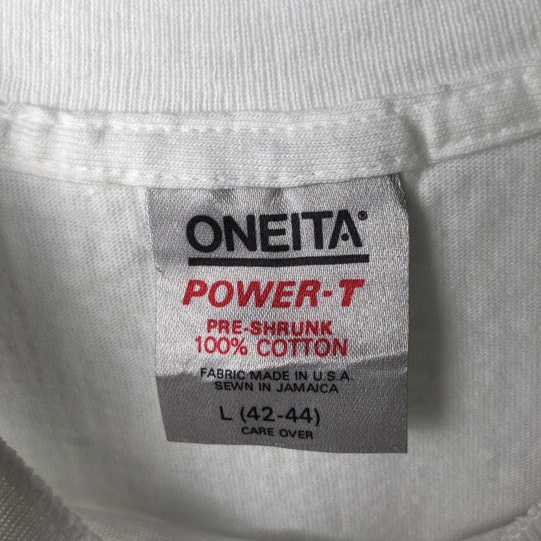 90'S Oneita POWER-T College T-Shirt, Made in USA, Men's Size Large, Vintage cotton white type Vintage Second Hand