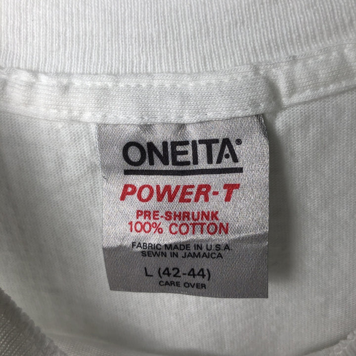 90'S Oneita POWER-T College T-Shirt, Made in USA, Men's Size Large, Vintage cotton white type Vintage Second Hand