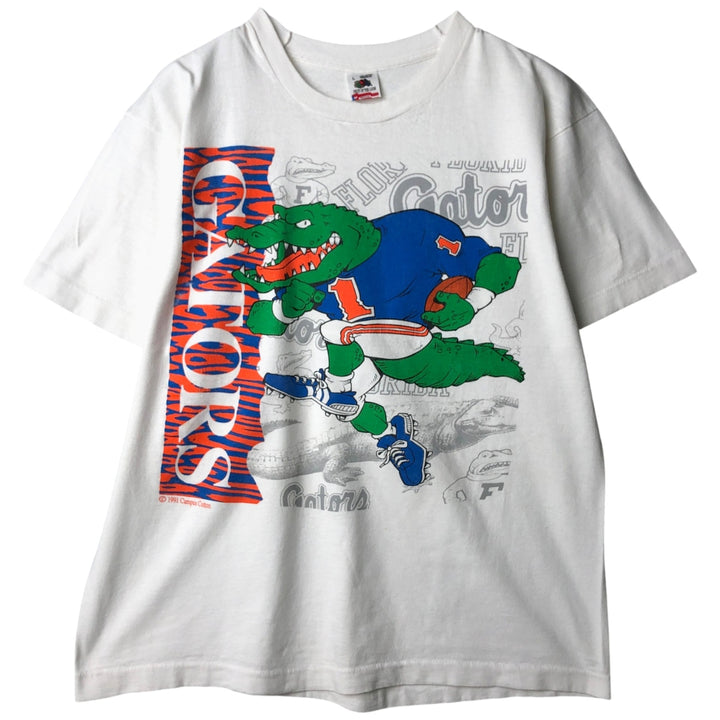 90'S Fruit of the Loom College T-shirt, Made in USA, Men's L size, Vintage cotton white type Vintage Second Hand
