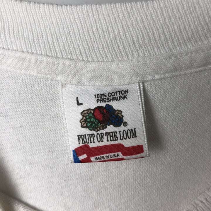 90'S Fruit of the Loom College T-shirt, Made in USA, Men's L size, Vintage cotton white type Vintage Second Hand