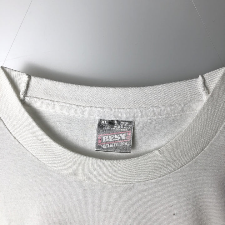 90'S Fruit of the Loom Best College T-Shirt, Made in USA, Men's XL equivalent, Vintage cotton white type Vintage Second Hand