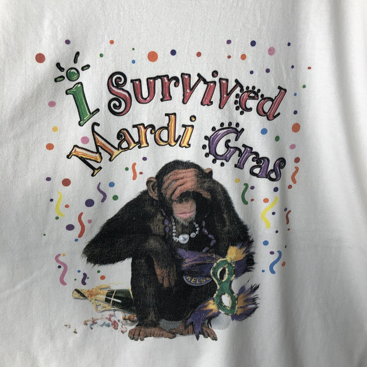 90'S Hanes BEEFY-T Chimpanzee Pattern Animal T-Shirt, Made in USA, Men's XL equivalent, Vintage cotton white type Vintage Second Hand