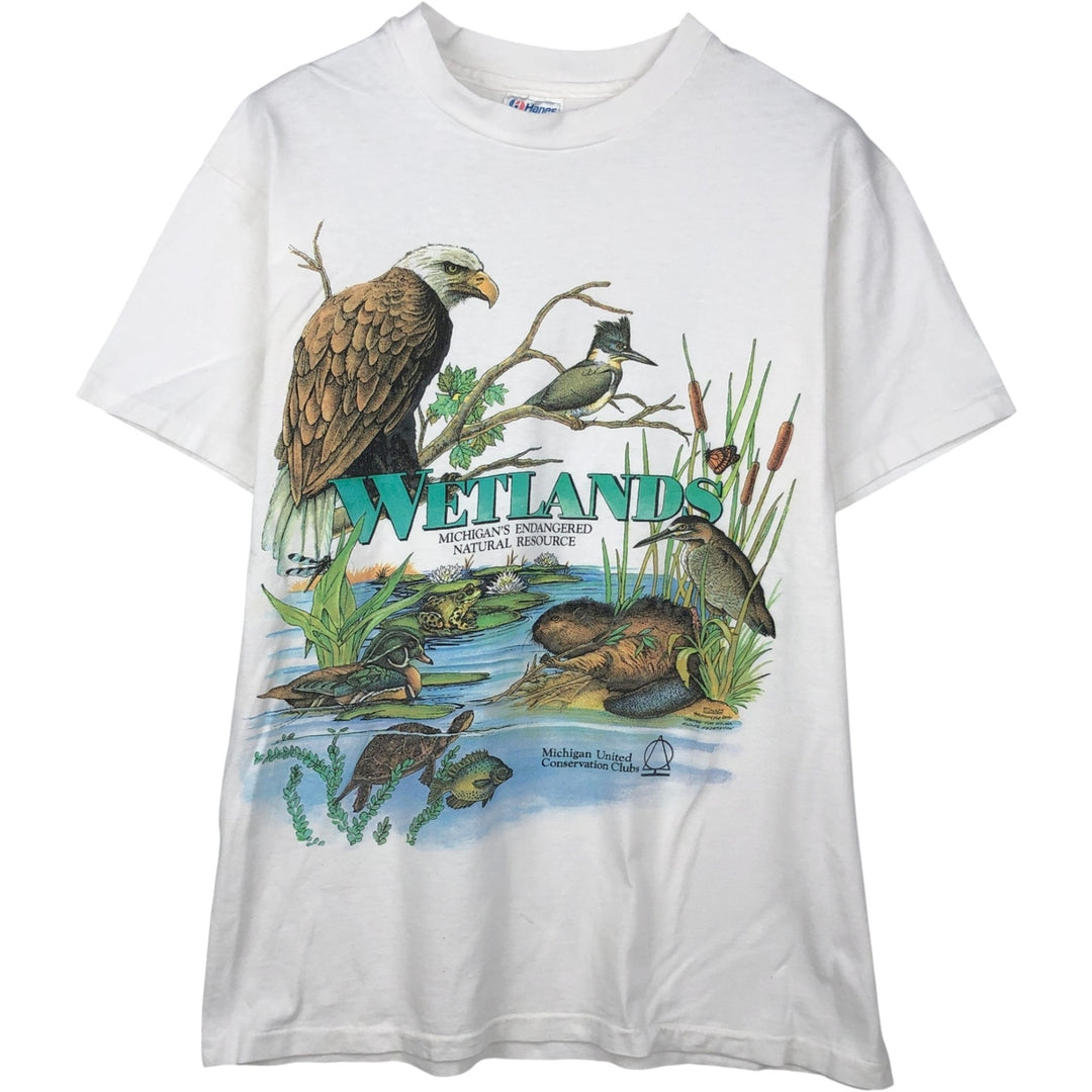 90'S Hanes BEEFY-T Animal T-Shirt, Made in USA, Men's Size L (approx.), Vintage cotton white type Vintage Second Hand