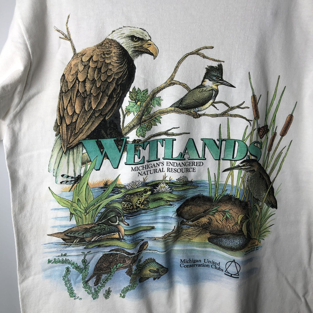 90'S Hanes BEEFY-T Animal T-Shirt, Made in USA, Men's Size L (approx.), Vintage cotton white type Vintage Second Hand