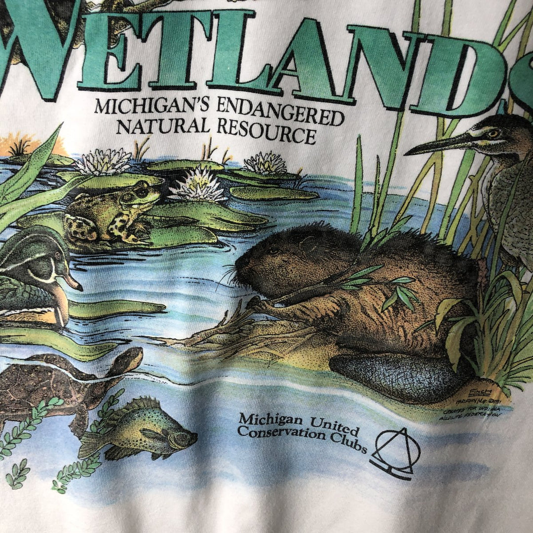 90'S Hanes BEEFY-T Animal T-Shirt, Made in USA, Men's Size L (approx.), Vintage cotton white type Vintage Second Hand
